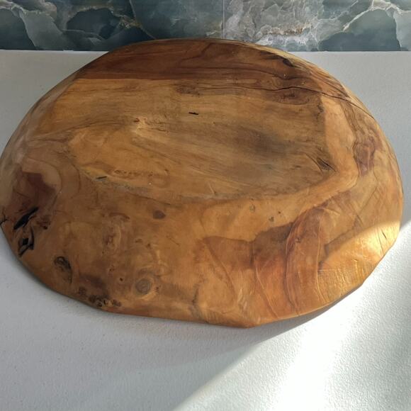 Centerpiece Bowl 15" Hand Carved Natural Wood - Picture 7 of 10